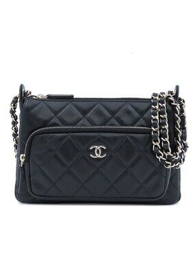 Chanel Chain Shoulder Bag Quilted Black Gold Lambskin